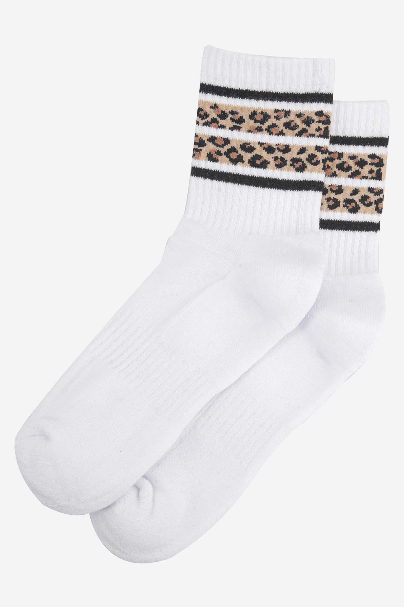 womens-sporty-socks-white-leopard-stripe-laying-flat