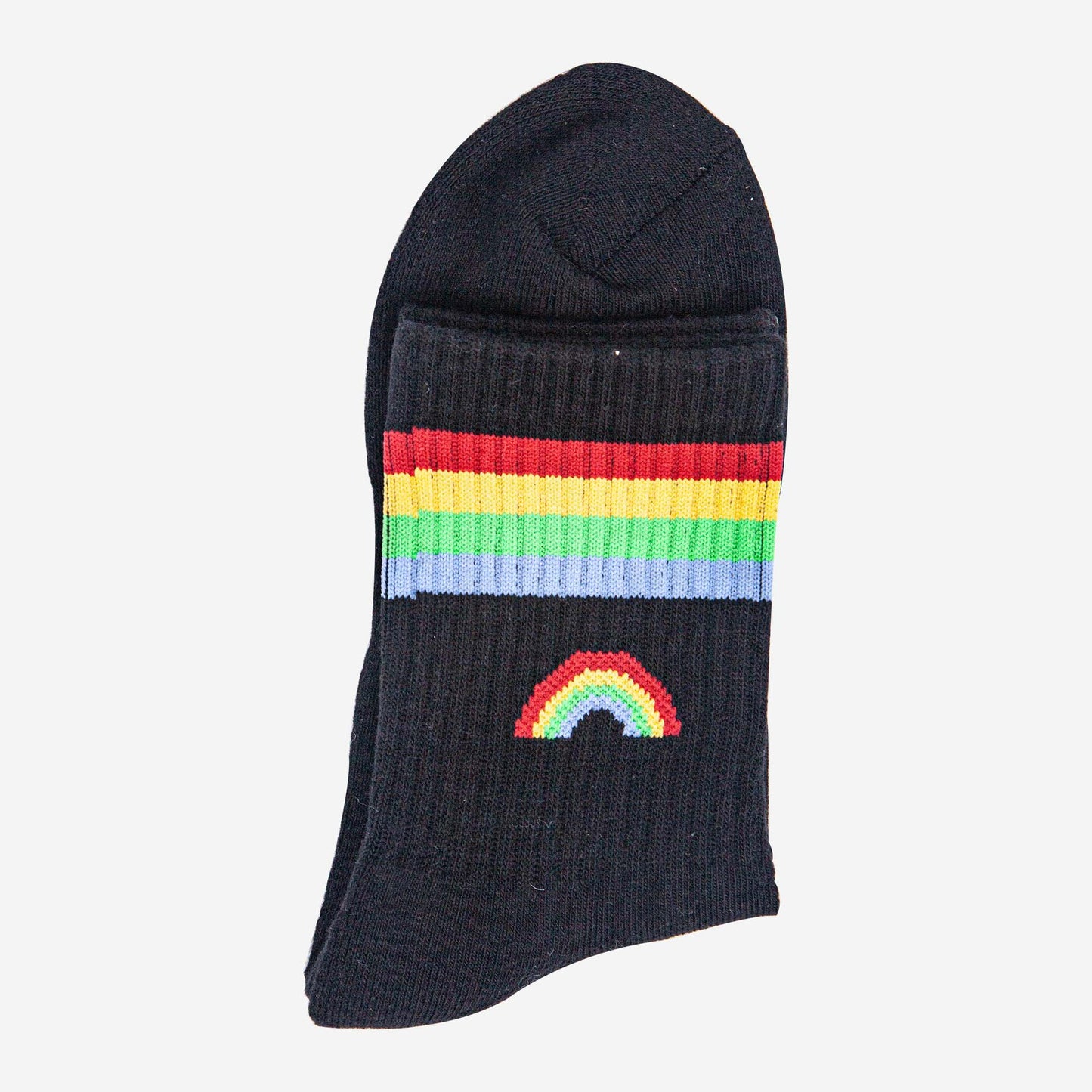 womens-sporty-socks-black-rainbow-colourful-stripes