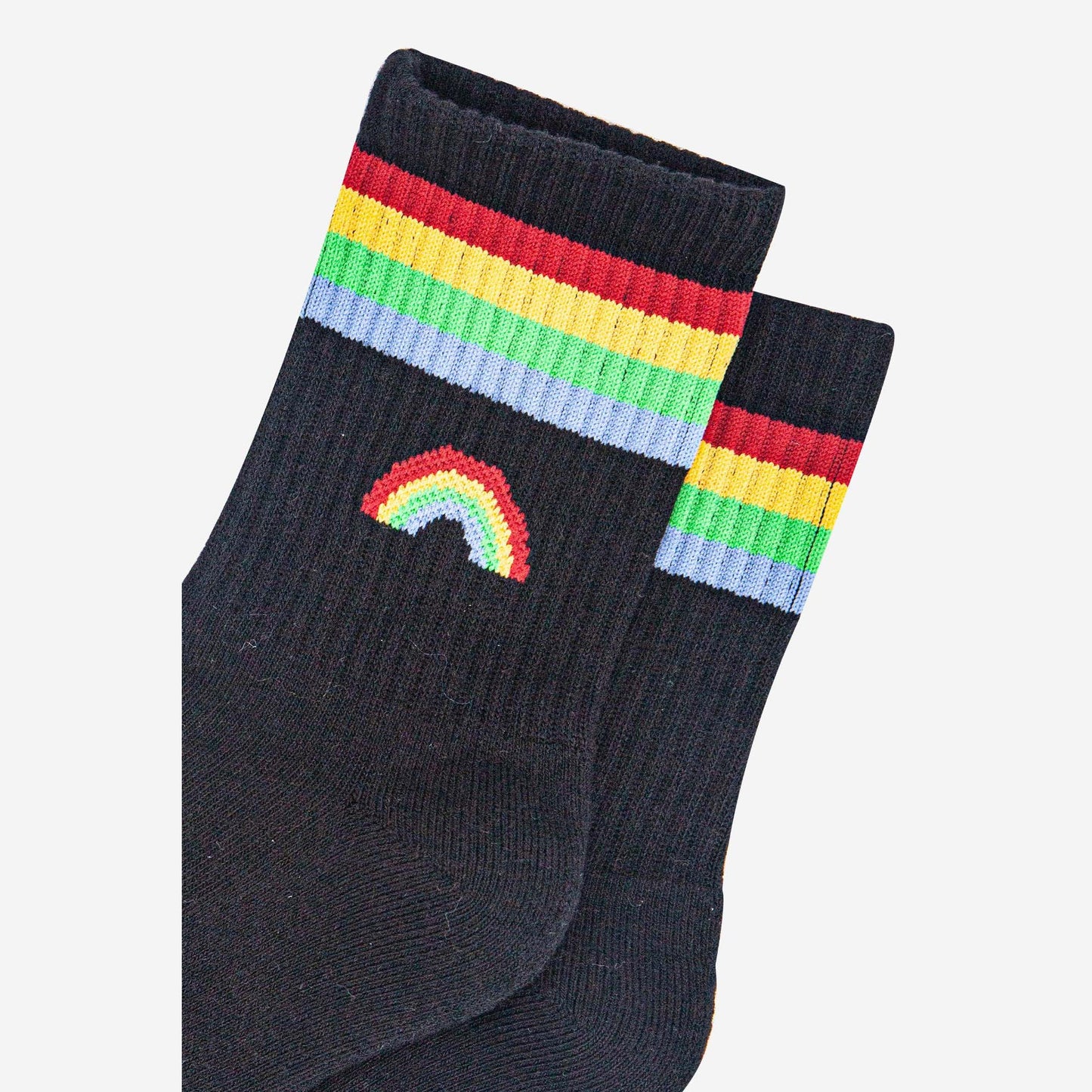 womens-sporty-socks-black-rainbow-close-up-ribbed-cotton