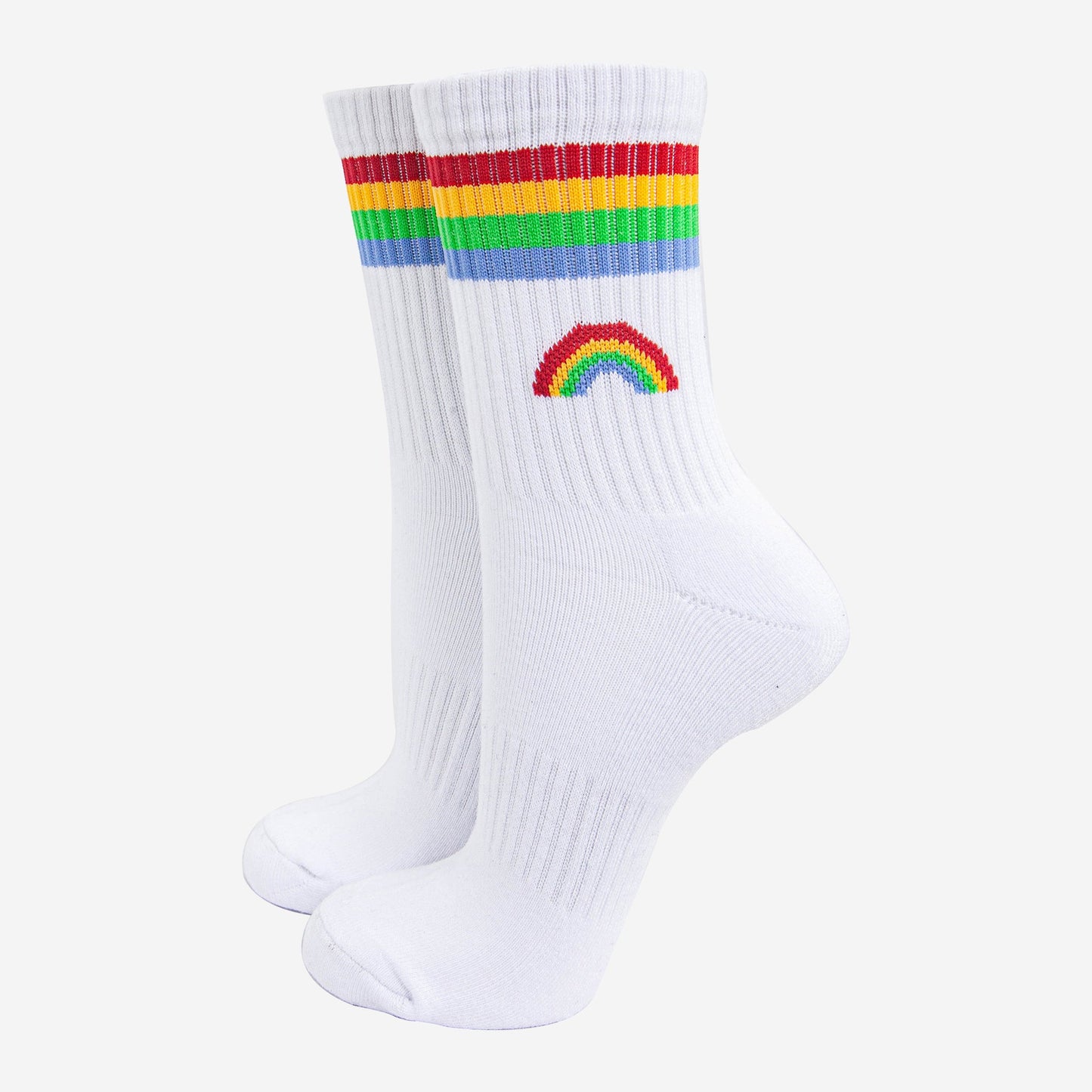 womens-sporty-socks-white-rainbow-stripes-colourful