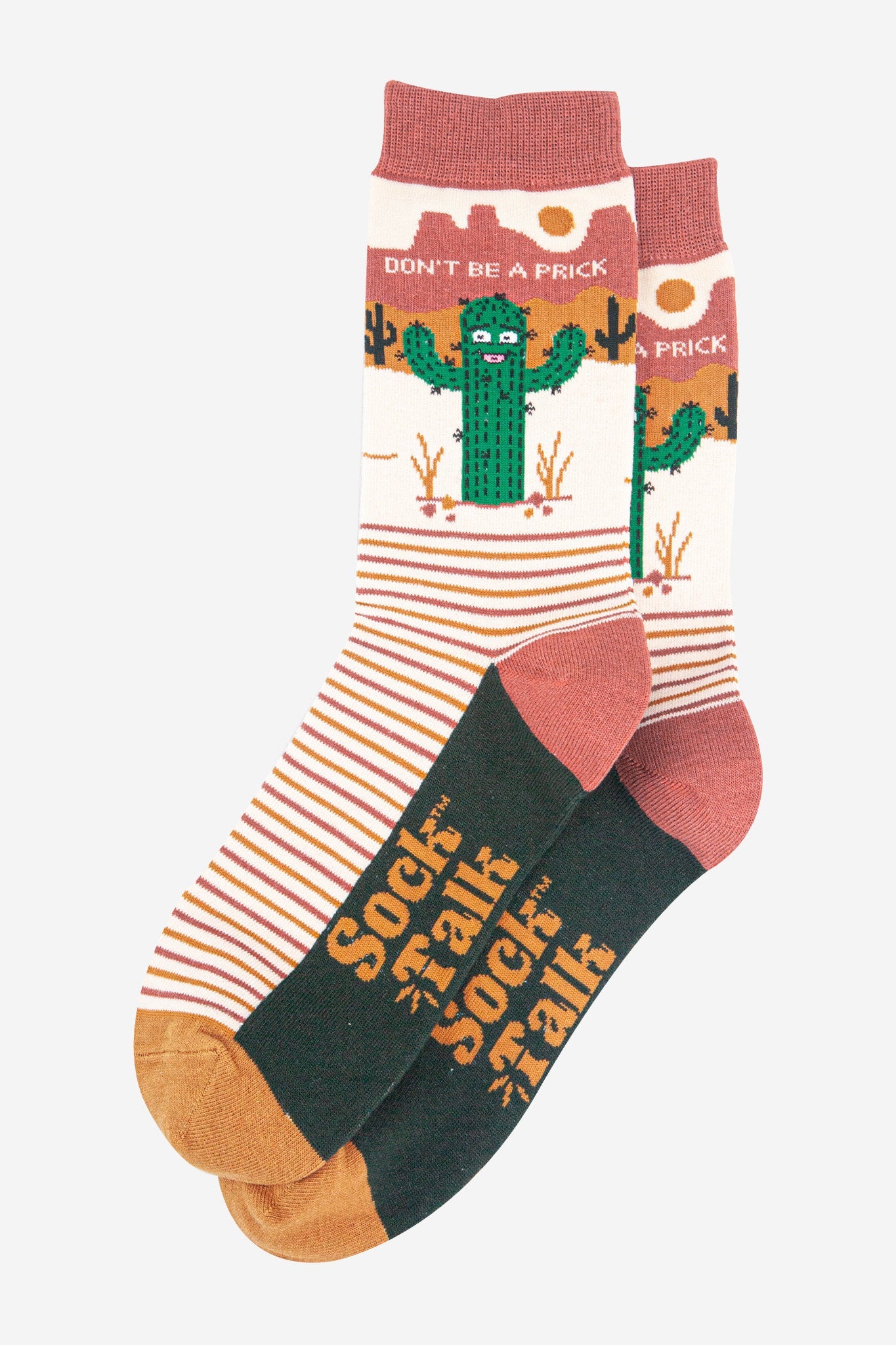Men's Combed Cotton Crew Socks Christmas Cracker Gift Box - Cream/Brown, Prickly Cactus