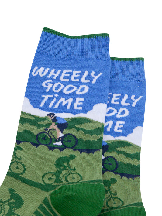 Wheely-Good-Time-Combed-Cotton-Socks-in-Sky-Blue/Green-Close-Up