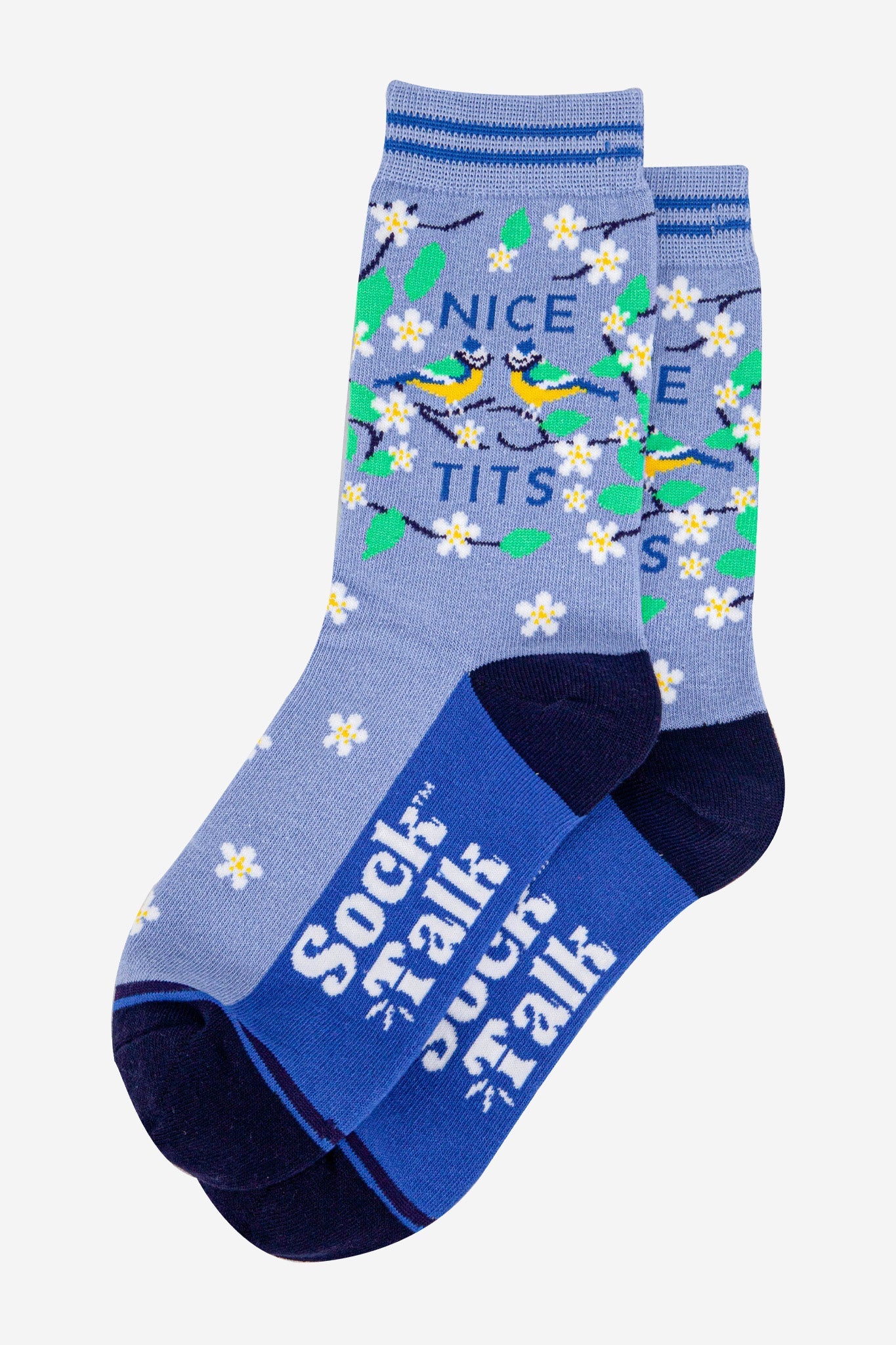 womens-combed-cotton-ankle-socks-blue-nice-tits-laying-flat