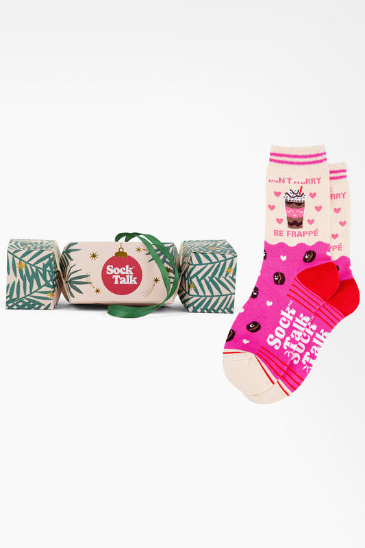 Women's Combed Cotton Ankle Socks Christmas Cracker Gift Box - Cream/Pink, Be Frappe
