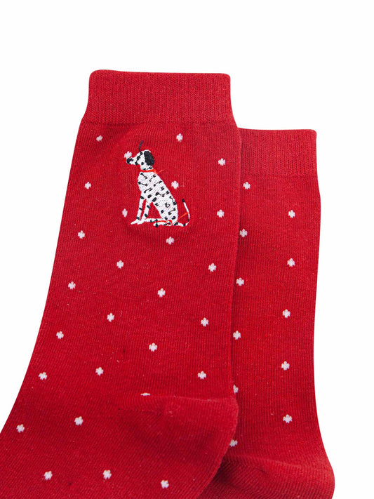 womens-embroidered-ankle-socks-red-dalmatian-polka-dot-close-up-dog-pattern
