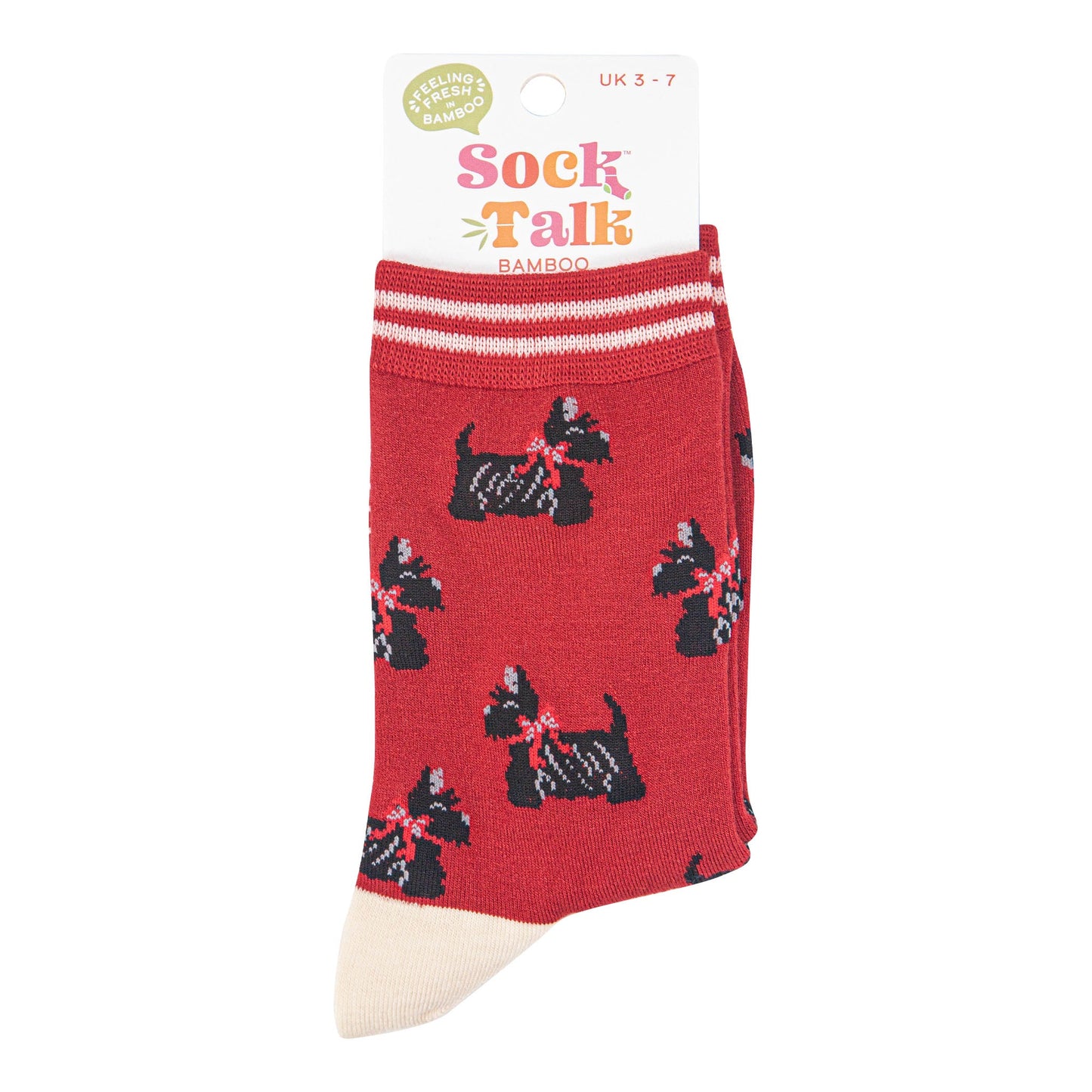 womens-bamboo-socks-red-cream-scottish-terriers-in-sock-talk-packaging