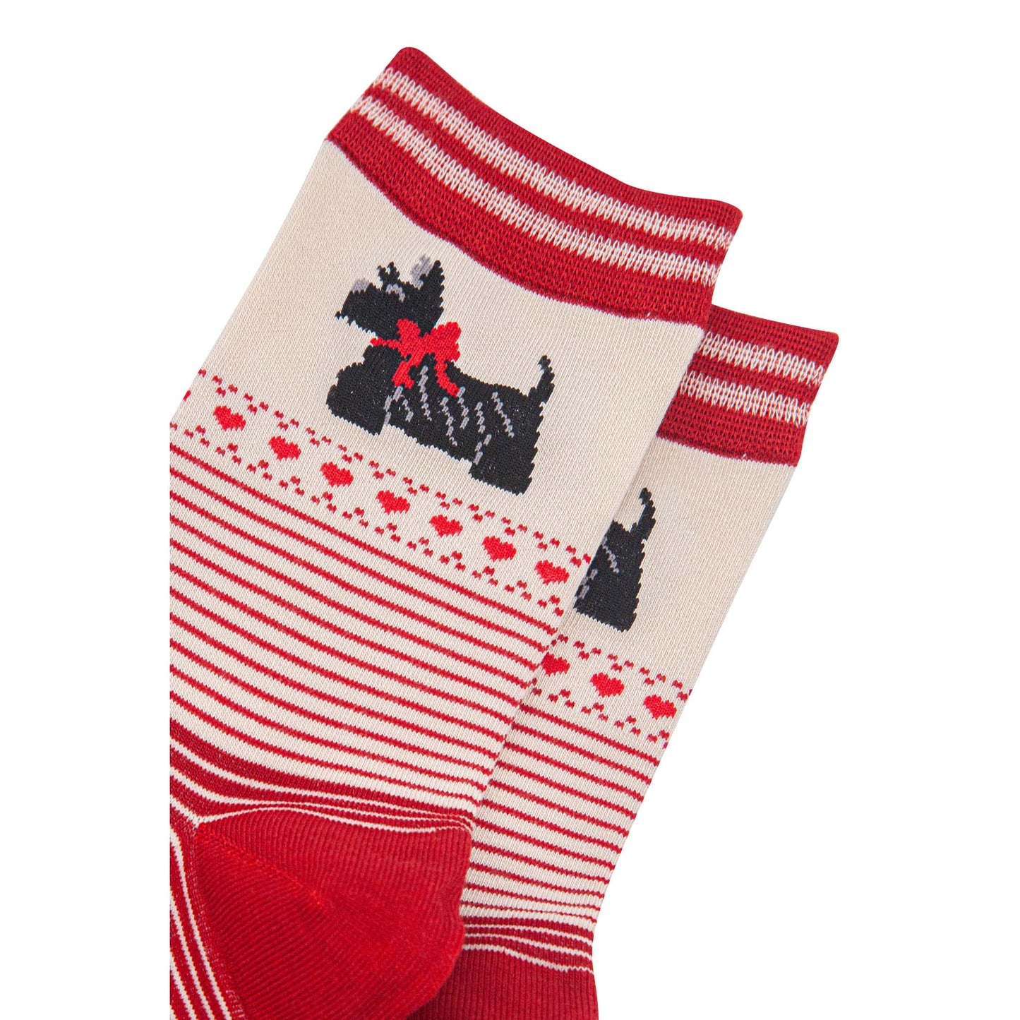 womens-bamboo-socks-cream-red-scottish-terriers-stripes-close-up-black-dog