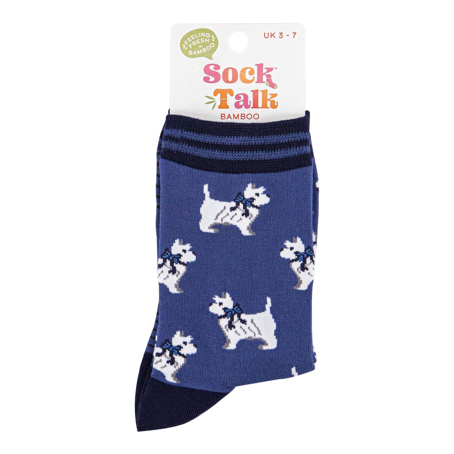 womens-bamboo-socks-denim-blue-navy-blue-west-highland-terrier-in-sock-talk-packaging