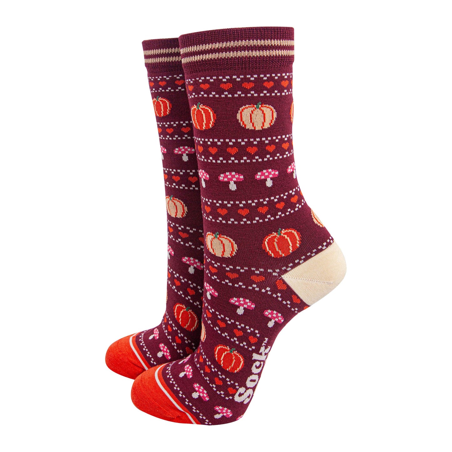 womens-bamboo-socks-berry-orange-pumpkin-and-toadstool-halloween