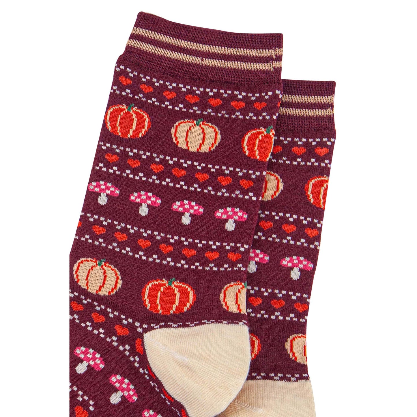 womens-bamboo-socks-berry-orange-pumpkin-and-toadstool-close-up