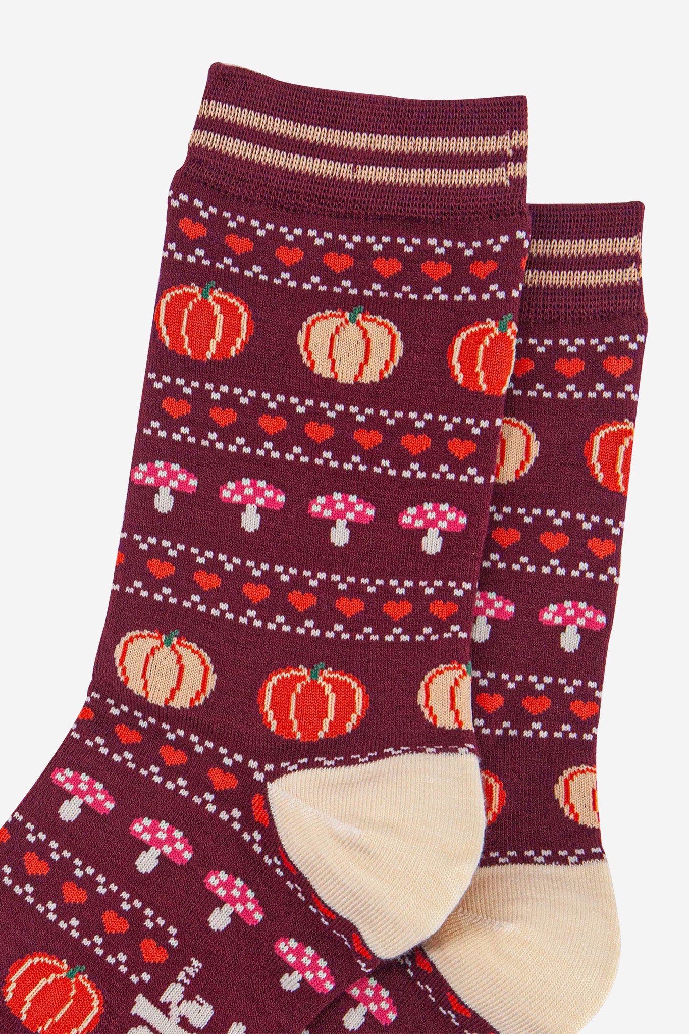 womens-bamboo-socks-berry-orange-pumpkin-and-toadstool-close-up