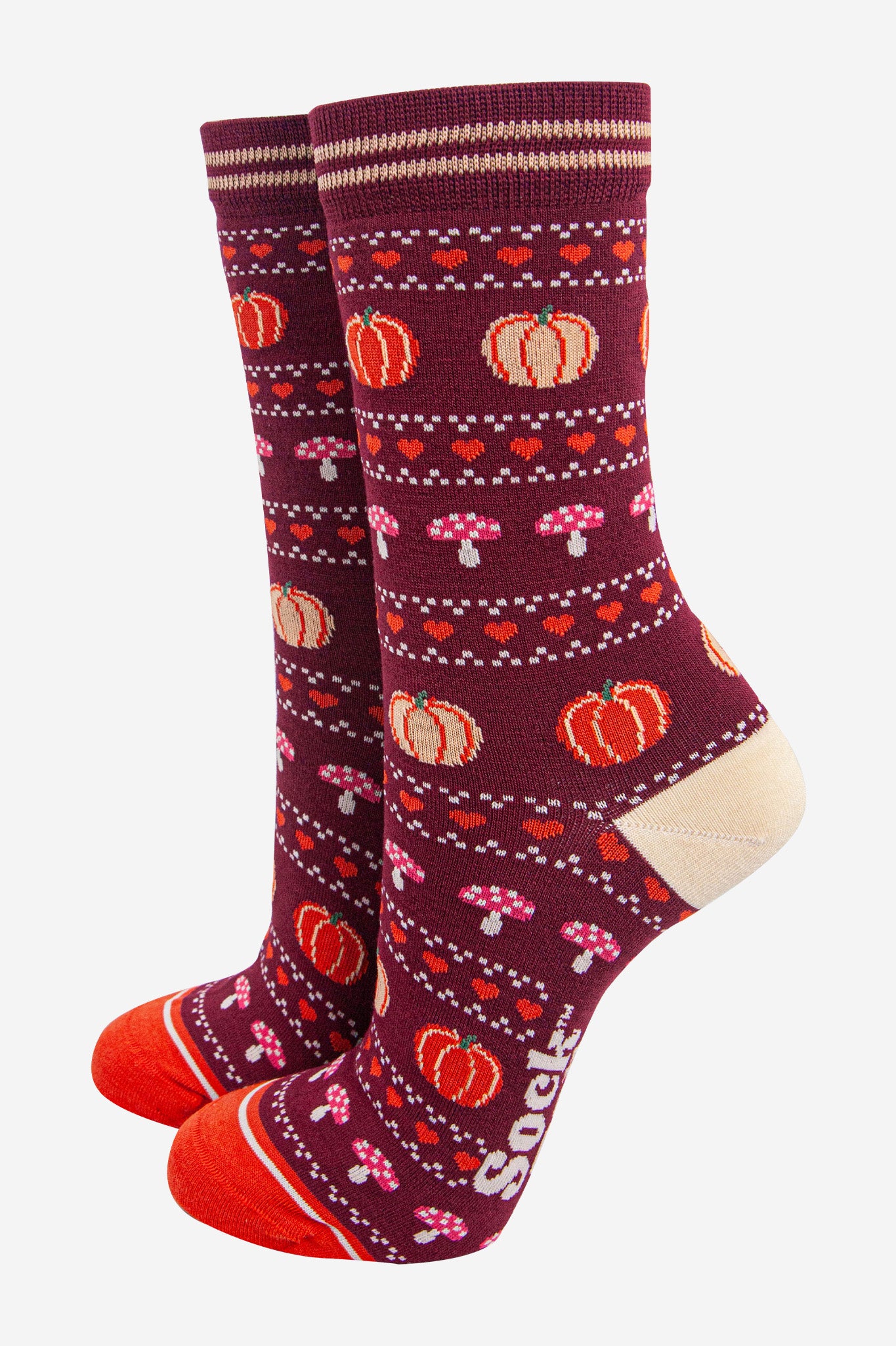 womens-bamboo-socks-berry-orange-pumpkin-and-toadstool-halloween