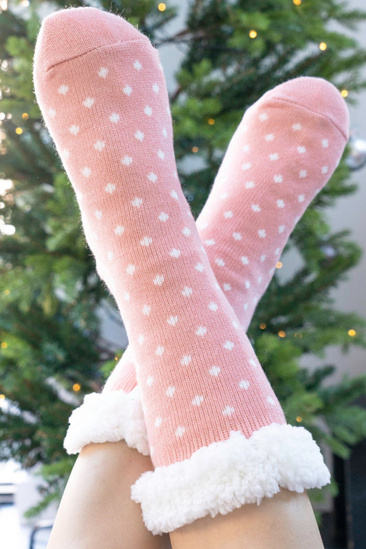 Women's Long Slipper Socks- Pink, Spot