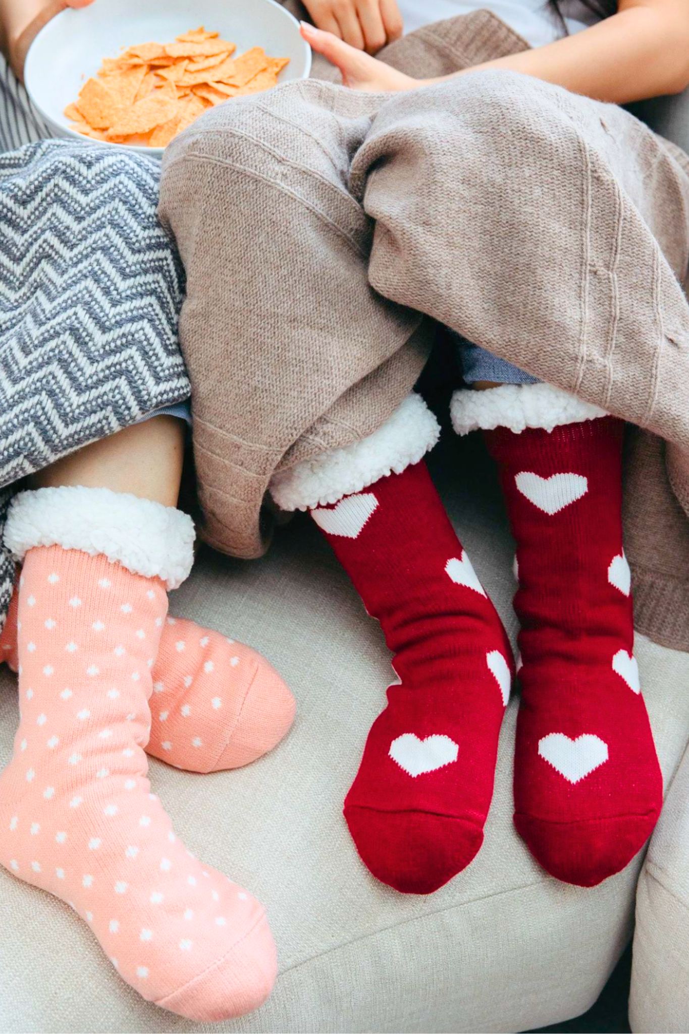 Women's Long Slipper Socks- Red, Heart