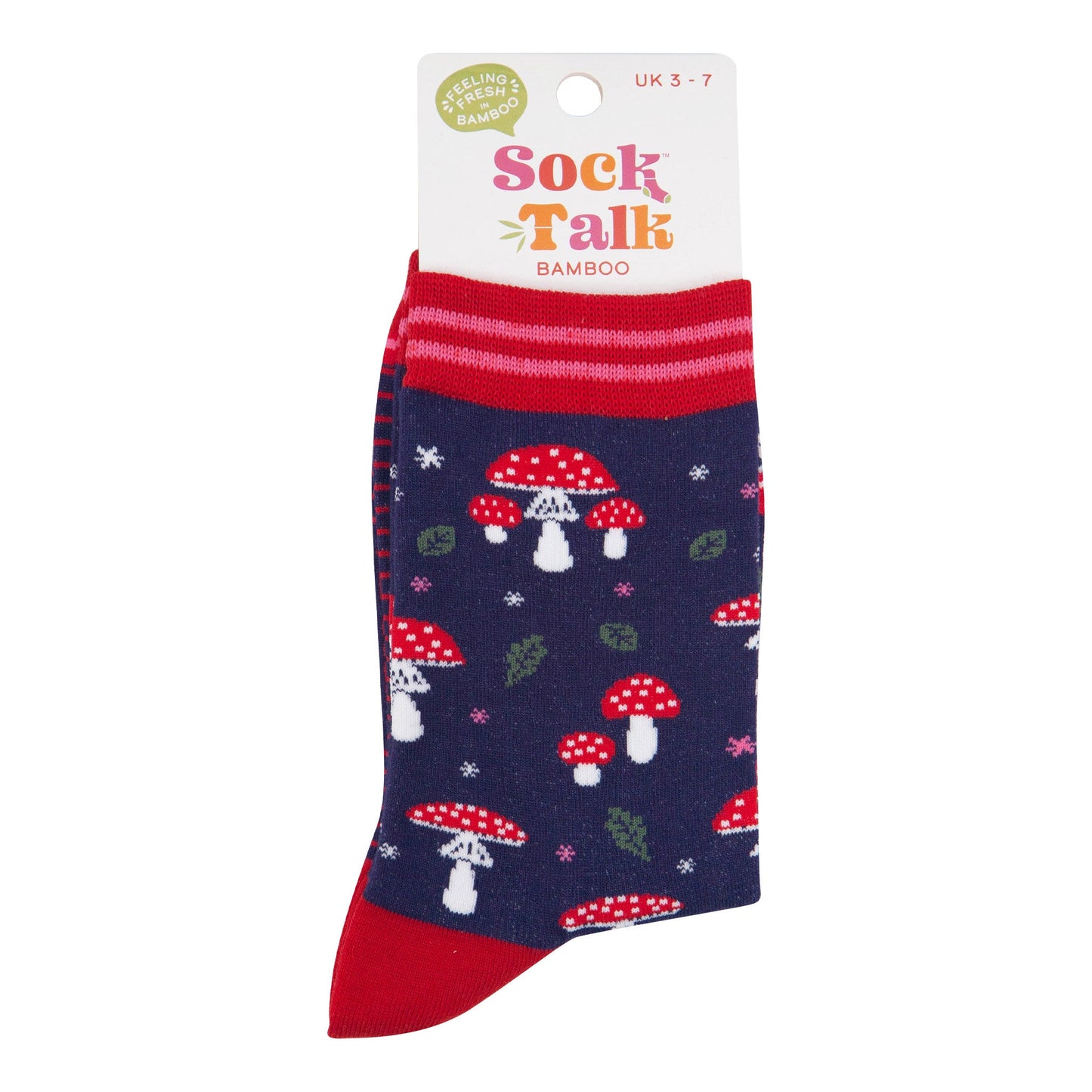 womens-bamboo-socks-navy-blue-red-toadstools-in-sock-talk-packaging