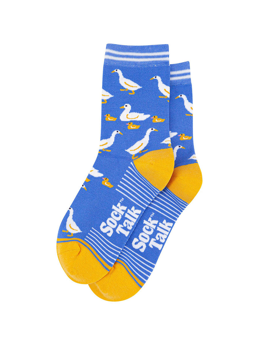 Geese-&-Goslings-Bamboo-Socks-in-Blue-laid-flat