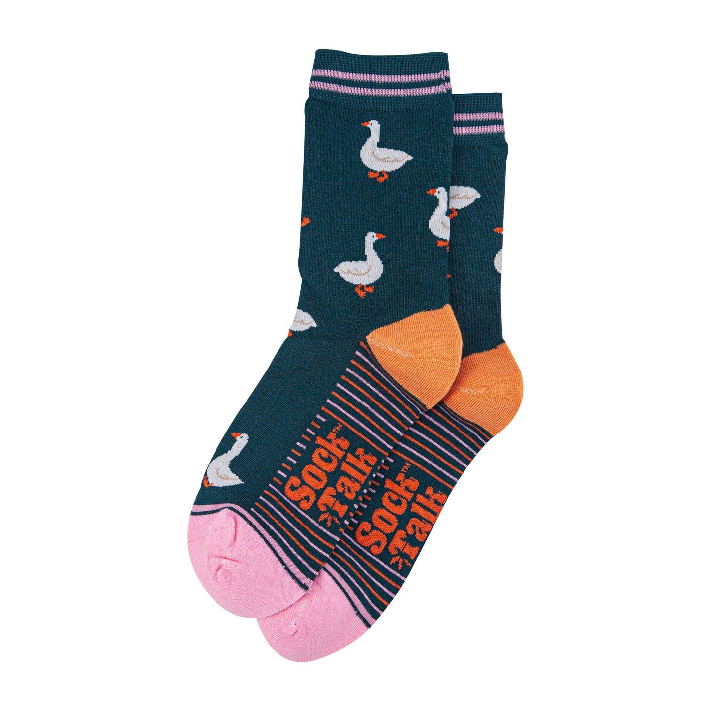 womens-bamboo-socks-forest-green-pink-silly-goose-laying-flat