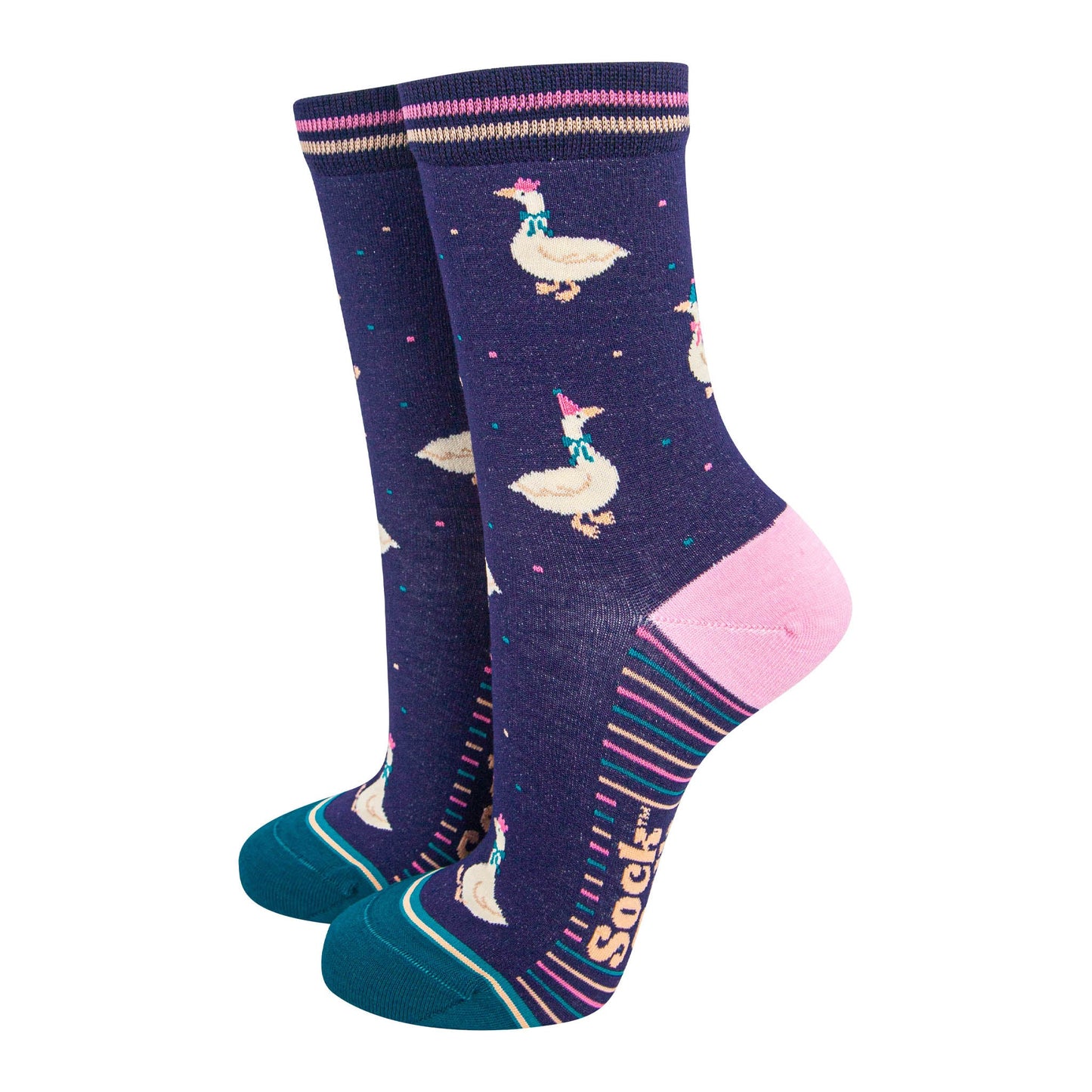 womens-bamboo-socks-navy-blue-teal-silly-goose-party-fun