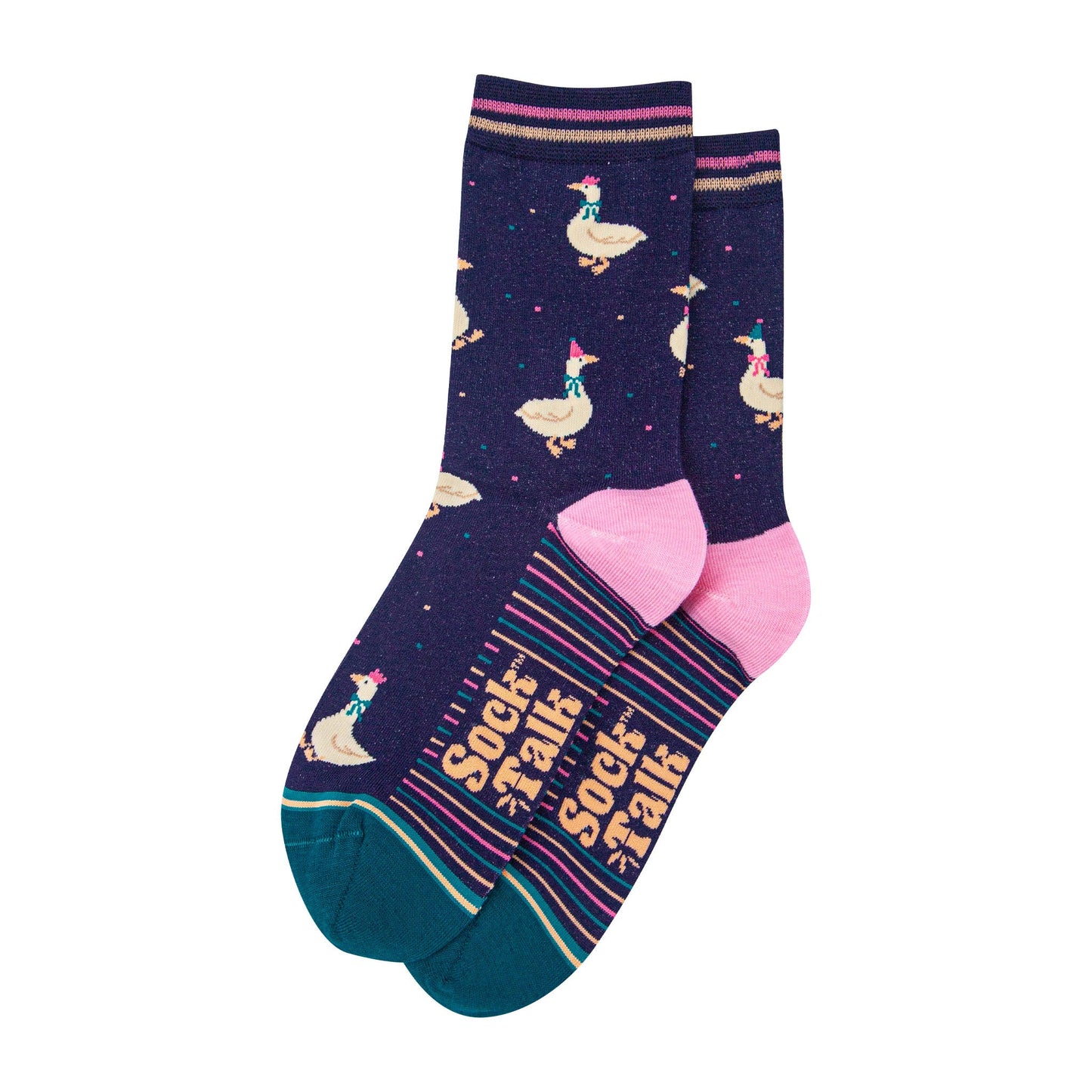 womens-bamboo-socks-navy-blue-teal-silly-goose-laying-flat