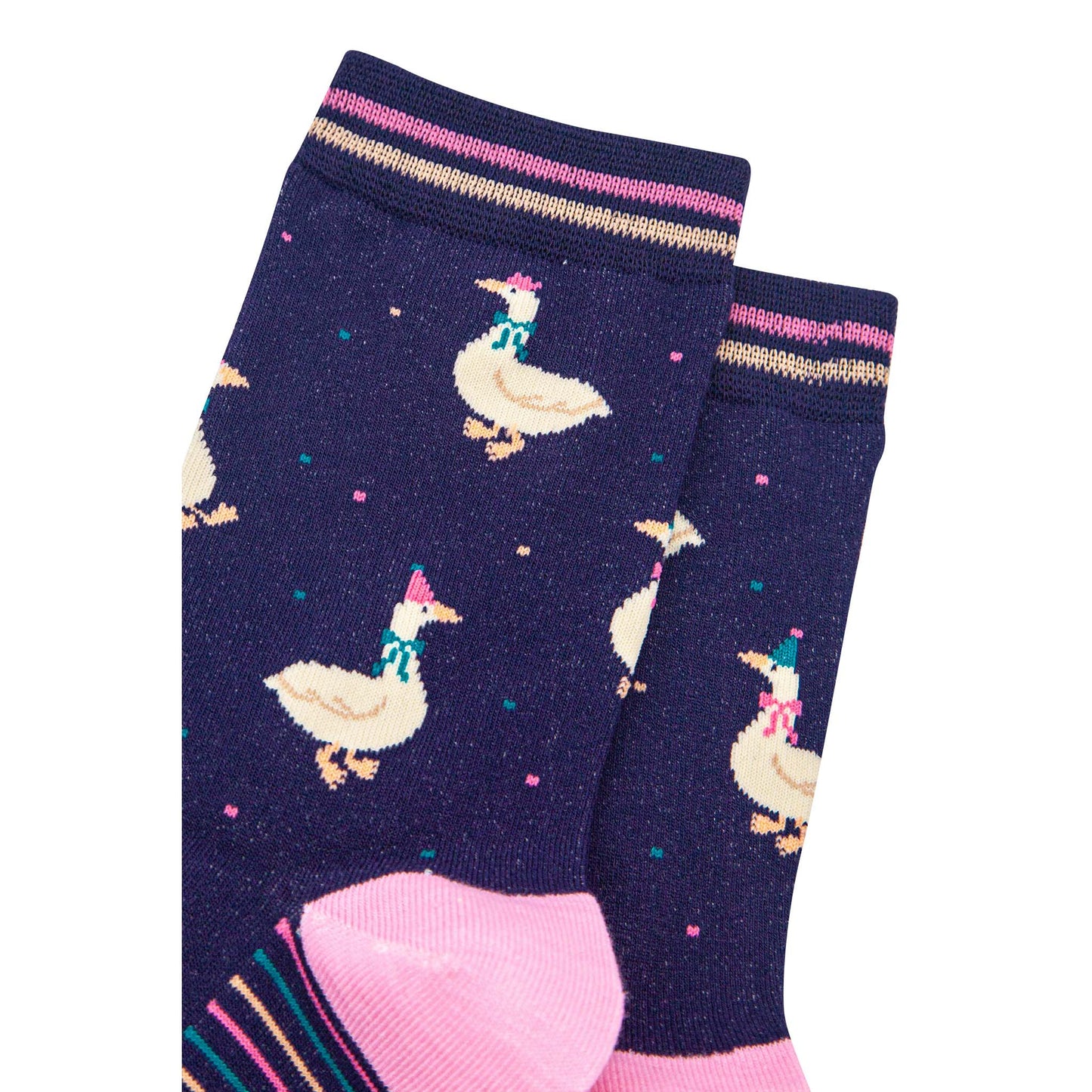 womens-bamboo-socks-navy-blue-teal-silly-goose-close-up