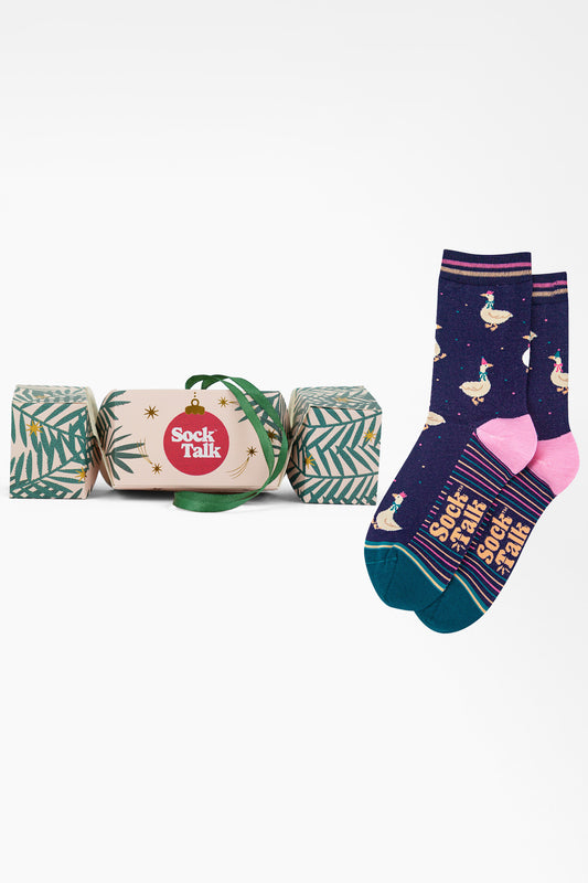 Women's Bamboo Ankle Socks Christmas Cracker Gift Box - Blue/Teal, Silly Goose