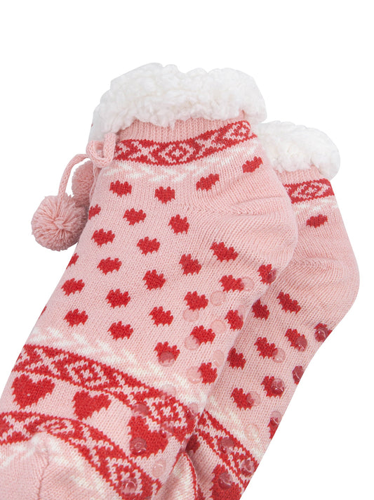 Heart-Short-Slipper-Socks-in-Soft-Pink/Red-Close-Up