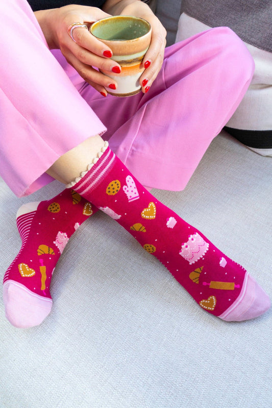 Women's Bamboo Socks - Raspberry/Light Pink, Baking