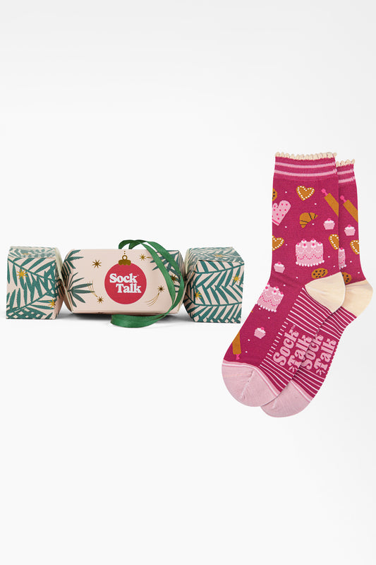 Women's Bamboo Ankle Socks Christmas Cracker Gift Box - Raspberry/Light Pink, Baking