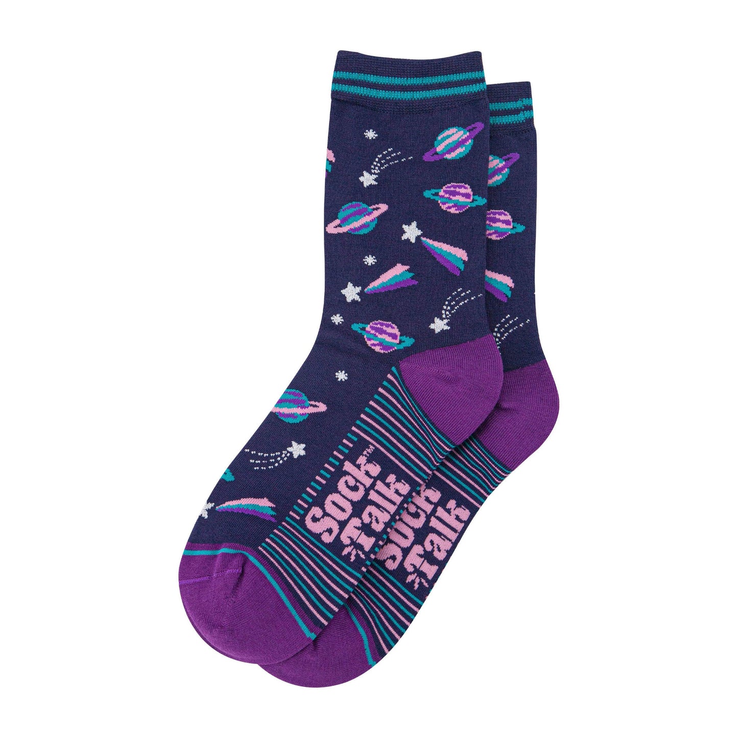 womens-bamboo-socks-navy-blue-purple-outer-space-laying-flat