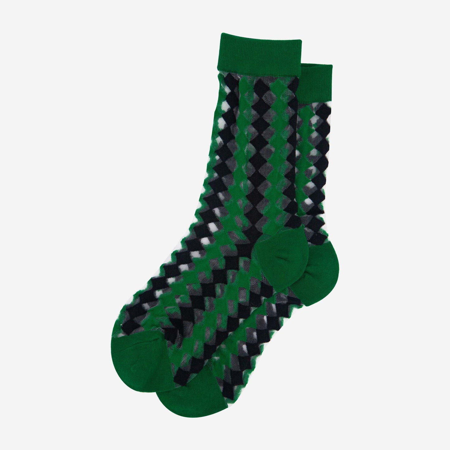 womens-sheer-ankle-socks-green-black-diamond-laying-flat