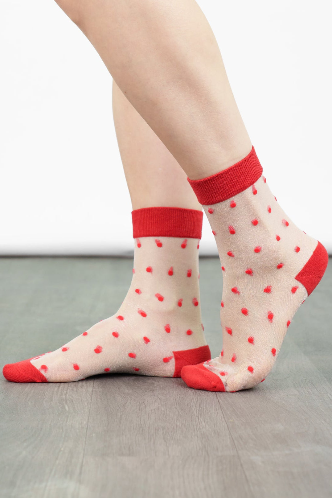 womens-sheer-ankle-socks-red-spots-sheer-polka-dot