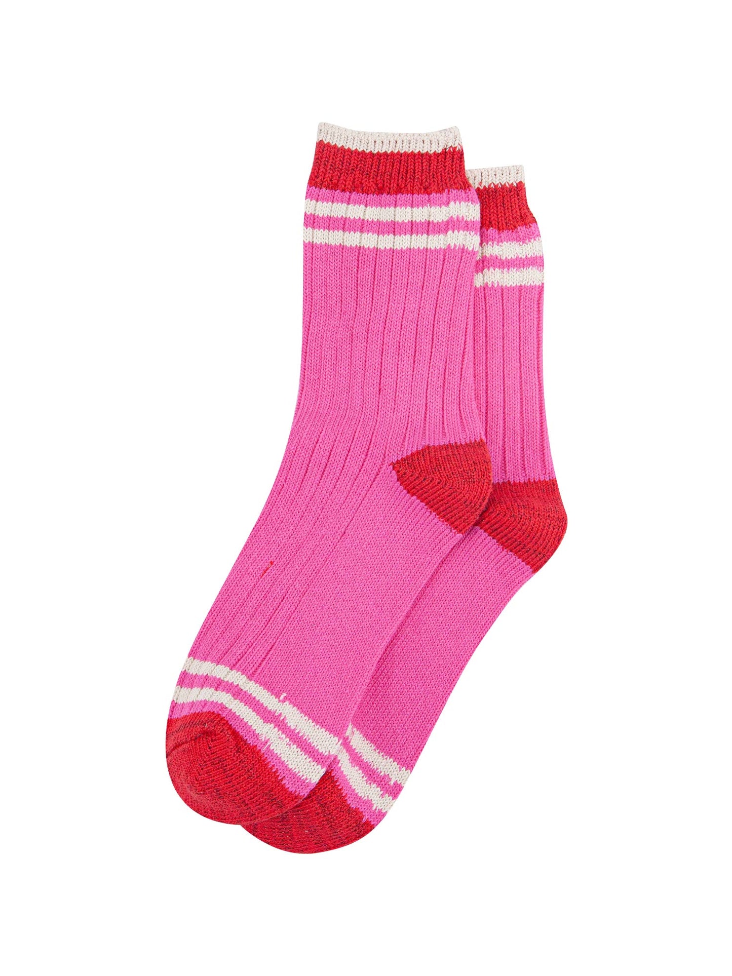 womens-mid-calf-socks-pink-red-striped-cuff-laying-flat