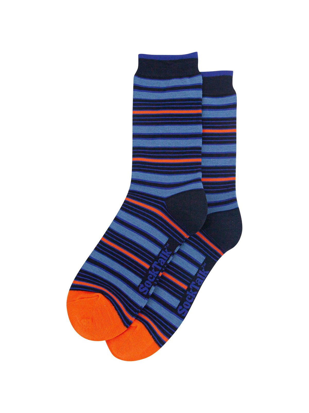 Stripey-Men's-Bamboo-Socks-in-Navy-Blue/Orange-Laid-Flat