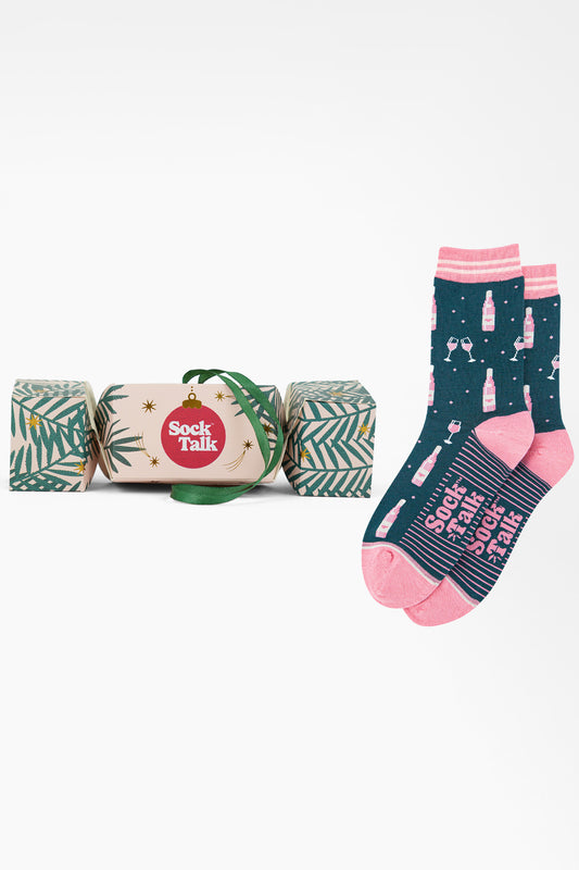 Women's Bamboo Ankle Socks Christmas Cracker Gift Box - Forest Green/Light Pink, Rose Wine