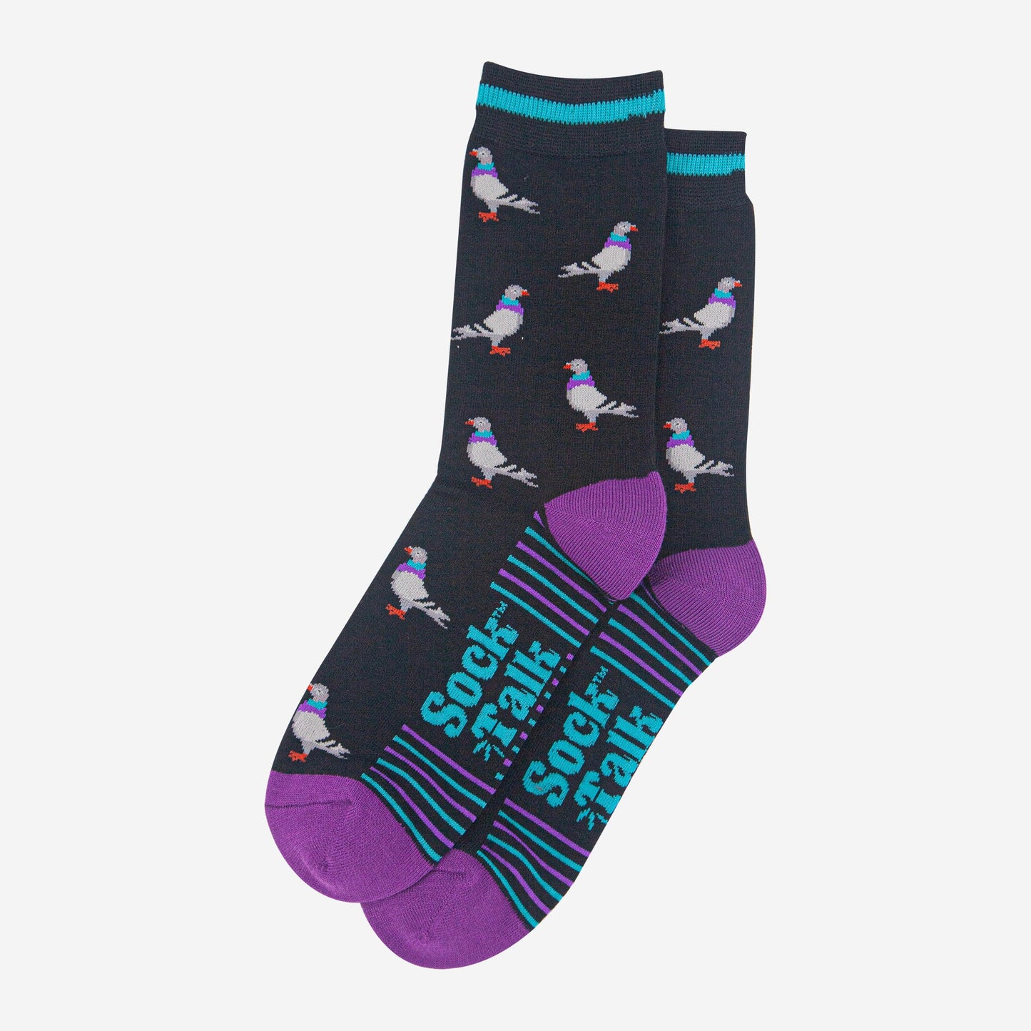 mens-bamboo-socks-black-purple-pigeon-laying-flat