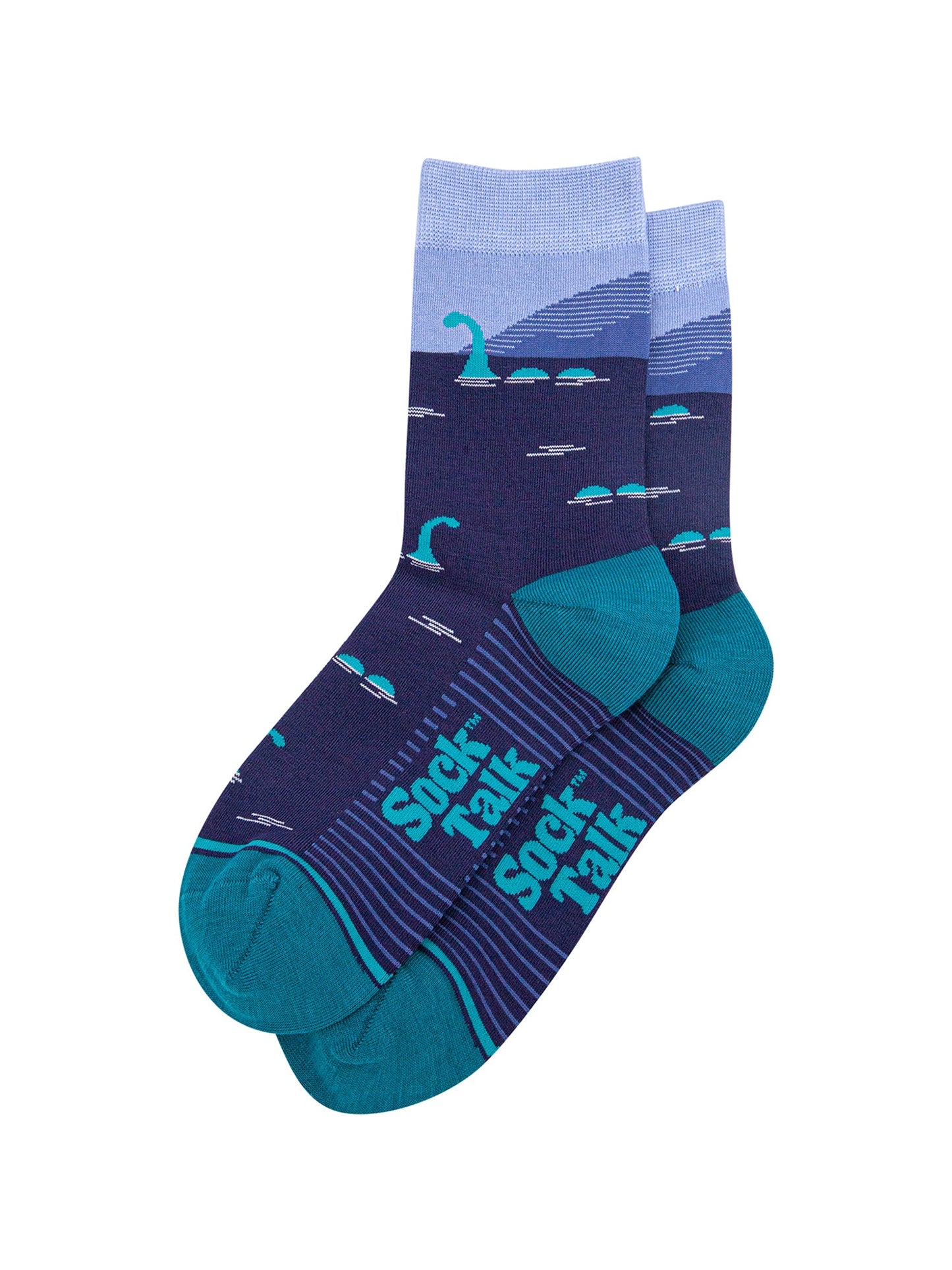 Loch-Ness-Monster-Bamboo-Socks-in-Blue-Laid-Flat
