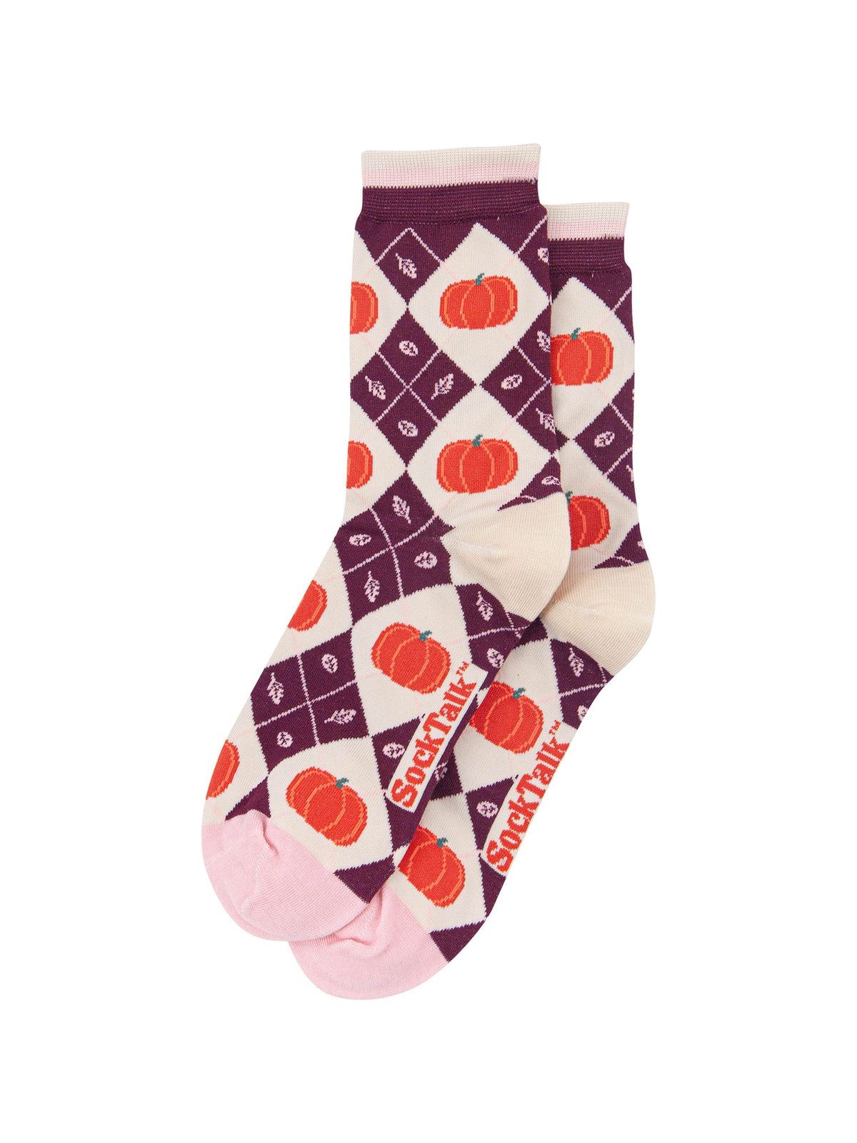 Pumpkin-Women's-Bamboo-Socks-in-Burgundy/Cream-Laid-Flat