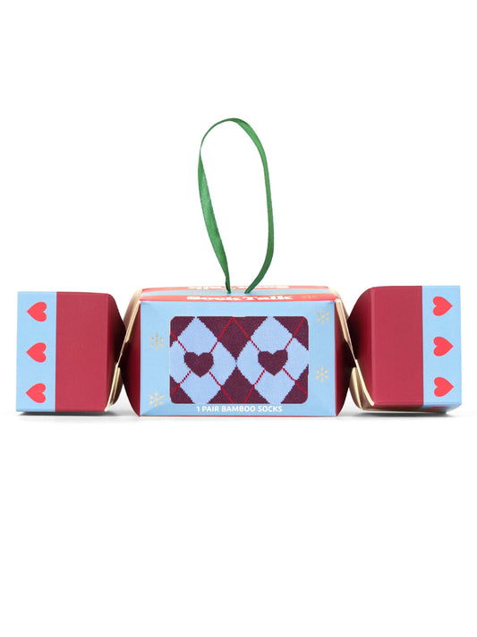 Argyle-Heart-Bamboo-Crew-Socks-Christmas-Cracker-Gift-Box-in-Berry/Blue