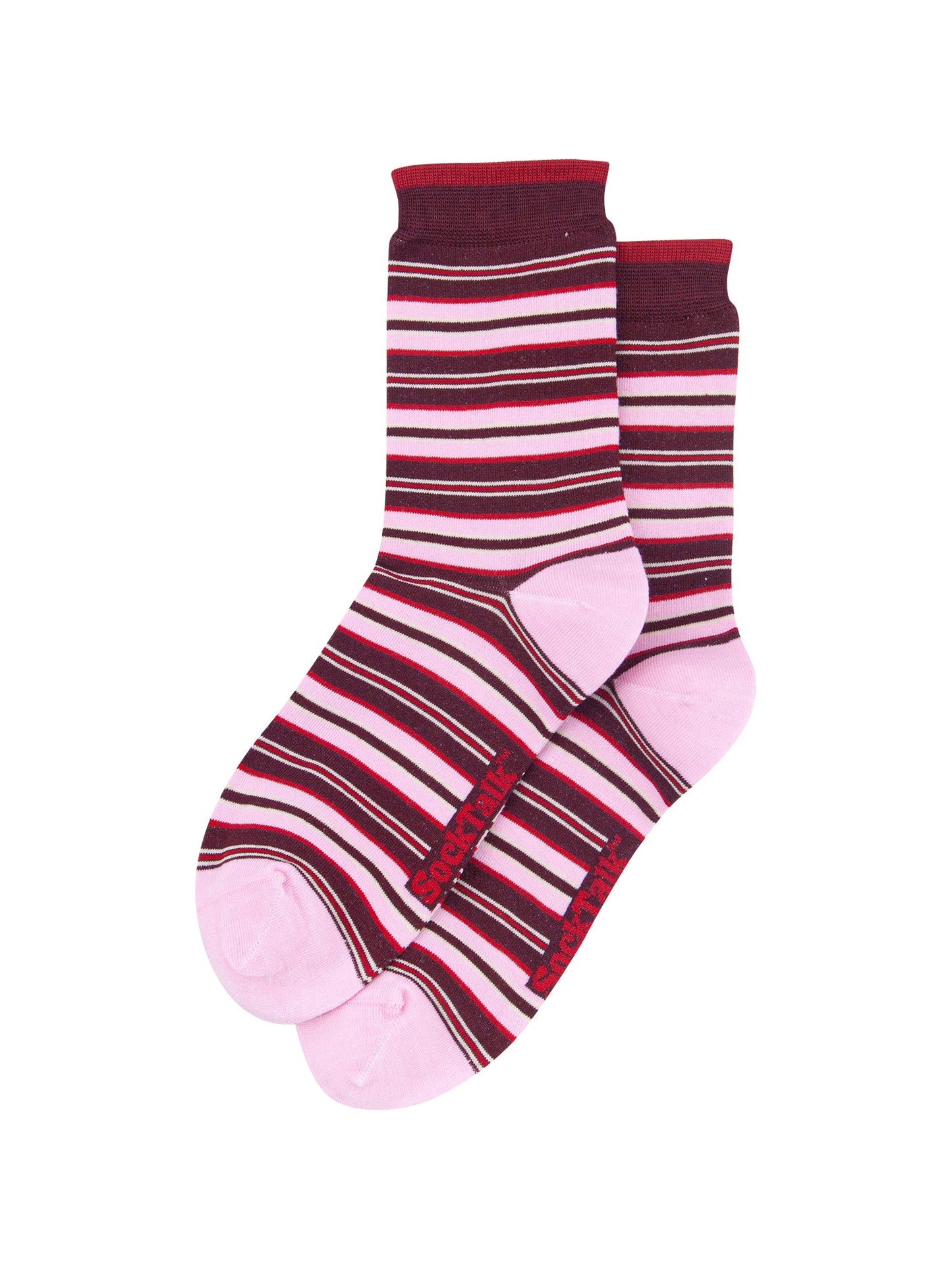 Stripey-Women's-Bamboo-Socks-in-Burgundy/Pink-Laid-Flat