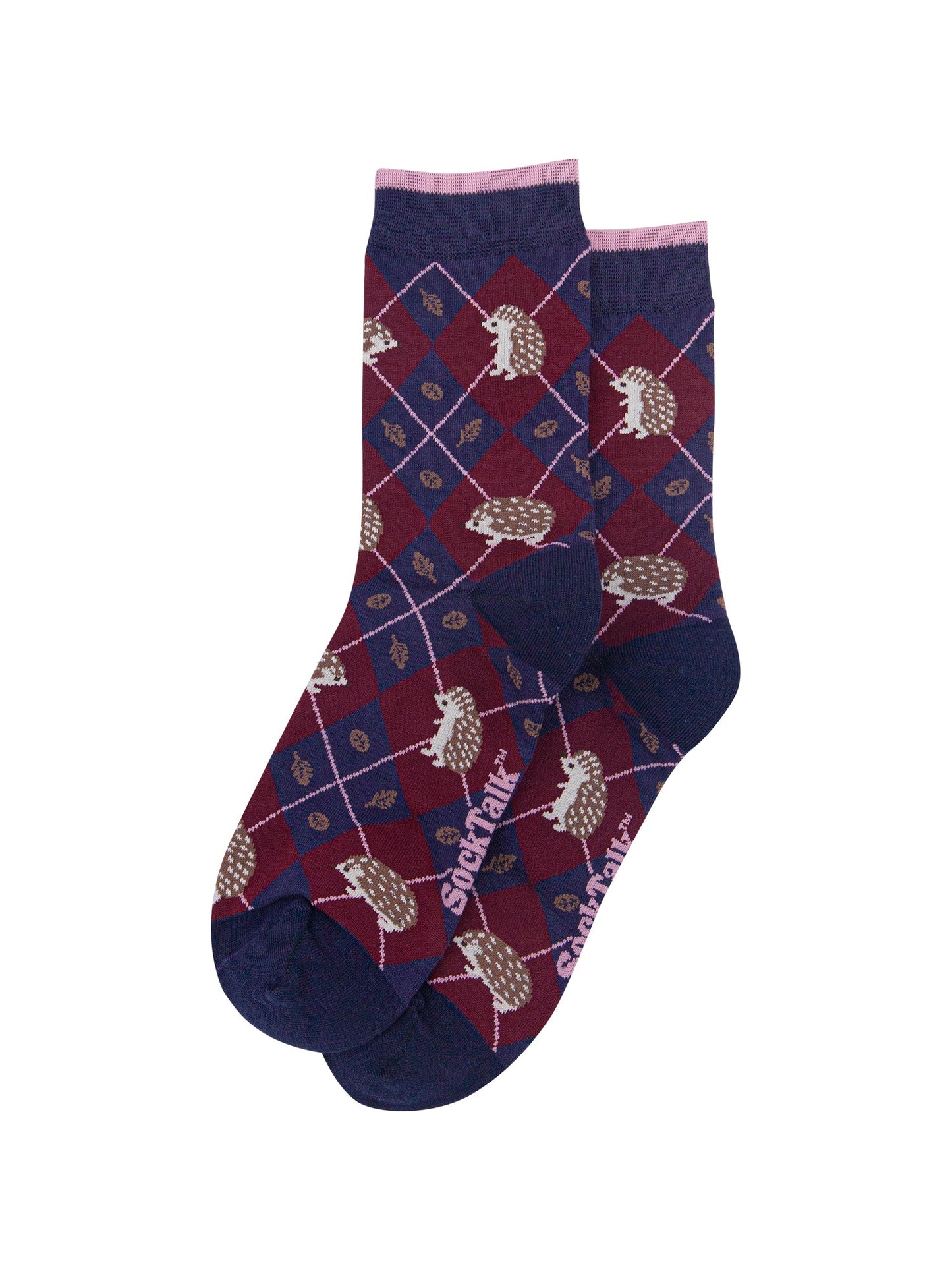 Hedgehog-Women's-Bamboo-Socks-in-Navy-Blue/Burgundy-Laid-Flat