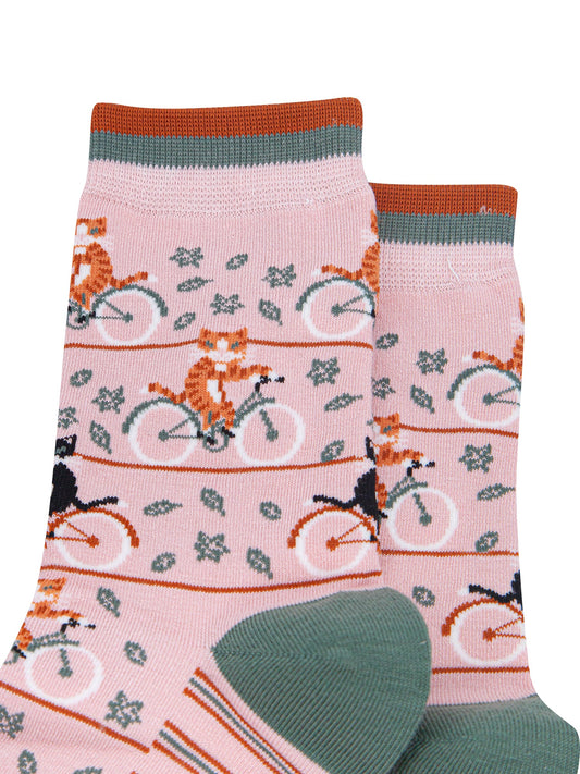 Cycling-Cat-Women's-Bamboo-Socks-in-Soft-Pink-Close-Up