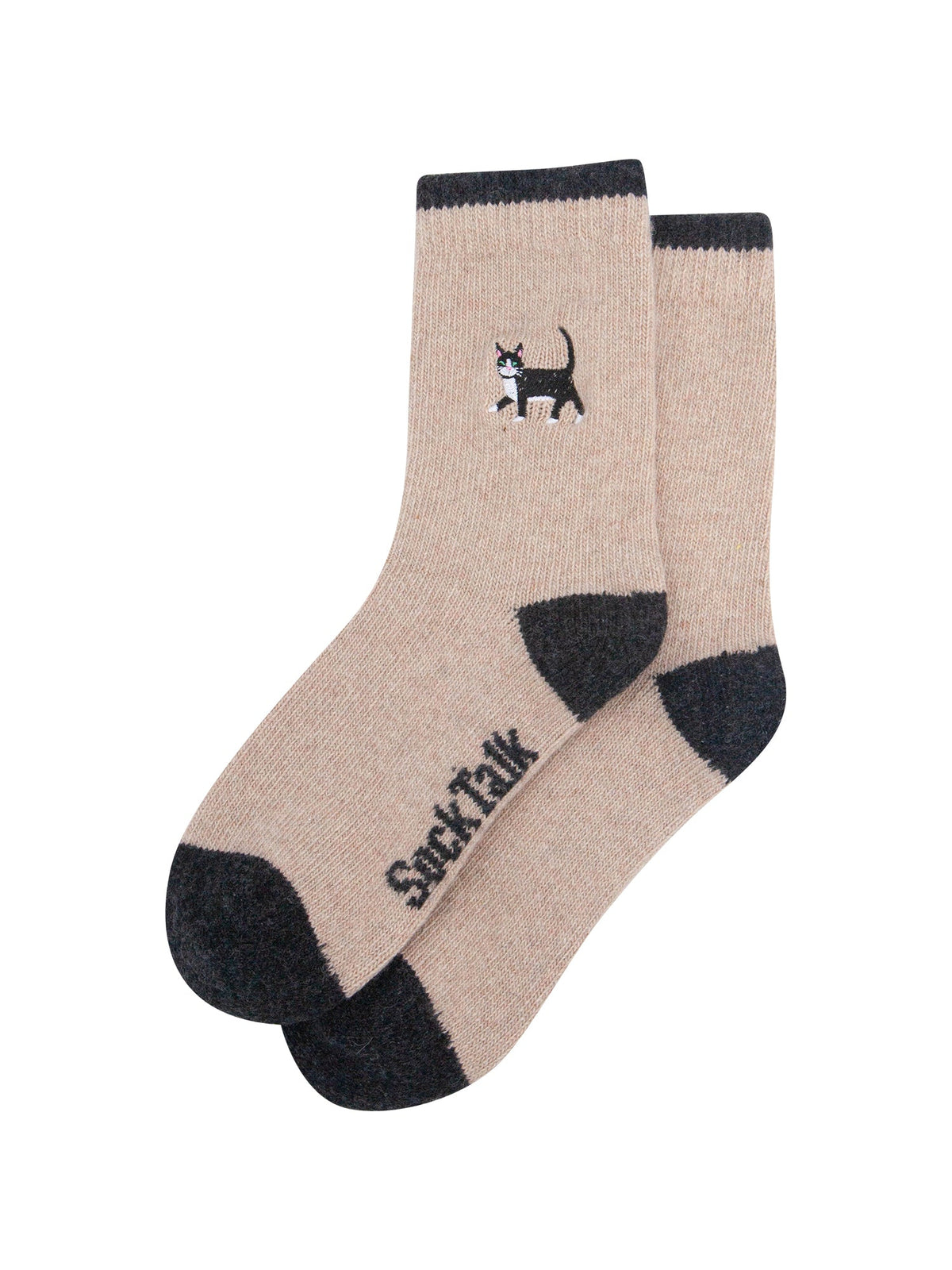 Black-Cat-Embroidered-Wool-Socks-in-Oatmeal-Laid-Flat