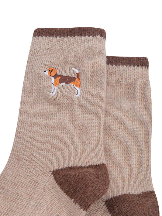 Beagle-Embroidered-Wool-Socks-in-Oatmeal-Close-Up