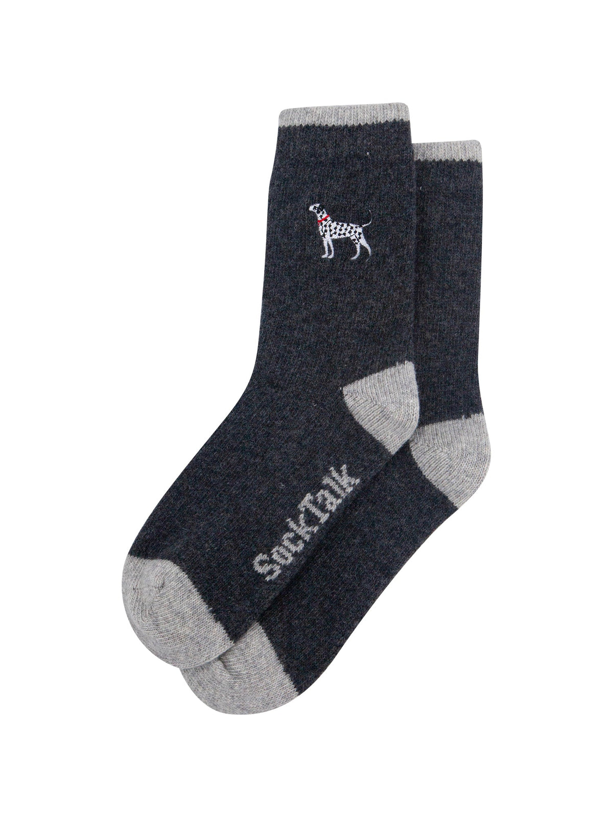 Dalmatian-Embroidered-Wool-Socks-in-Dark-Grey-Marl-Laid-Flat