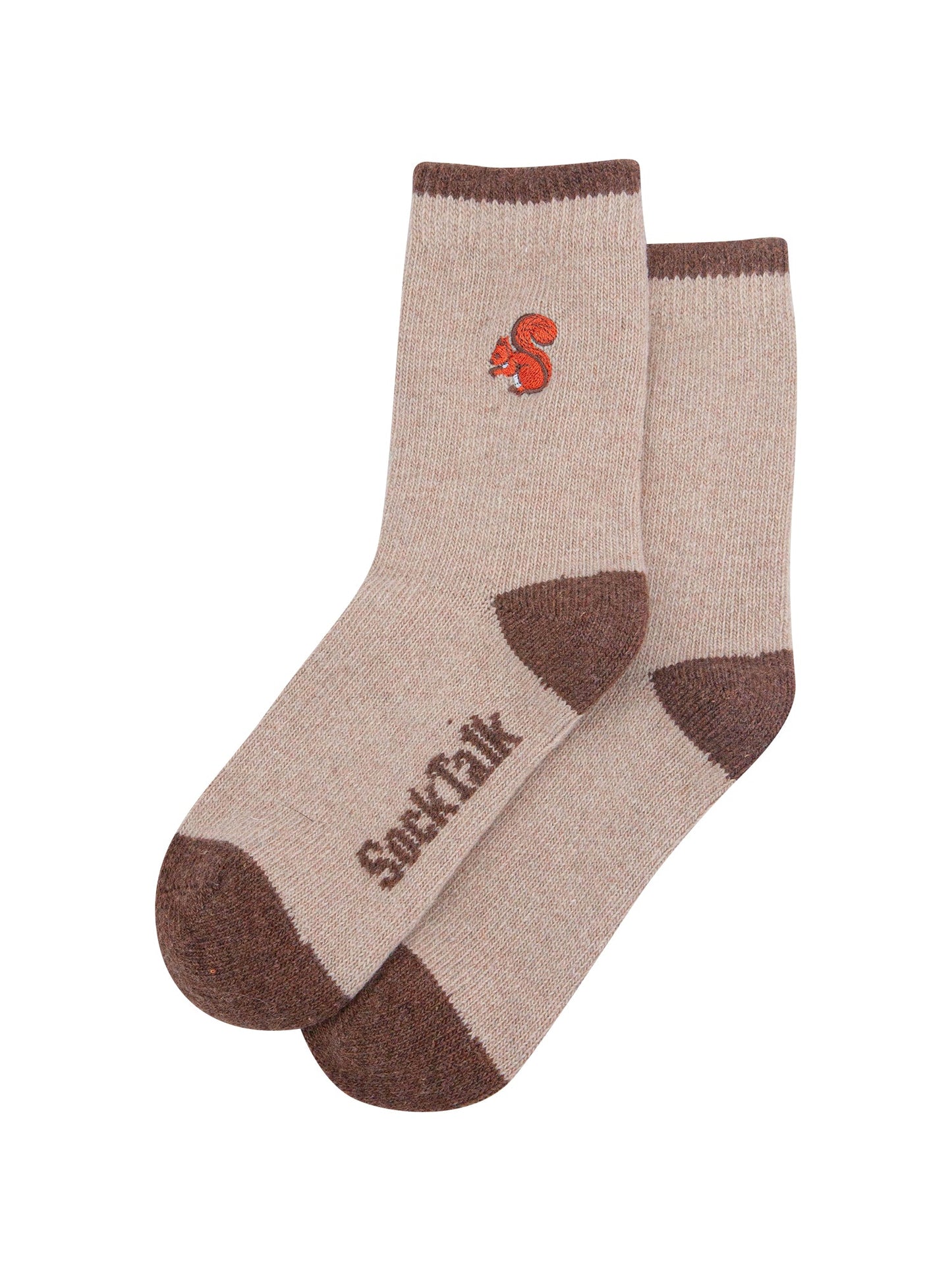 Squirrel-Embroidered-Wool-Socks-in-Oatmeal-Laid-Flat