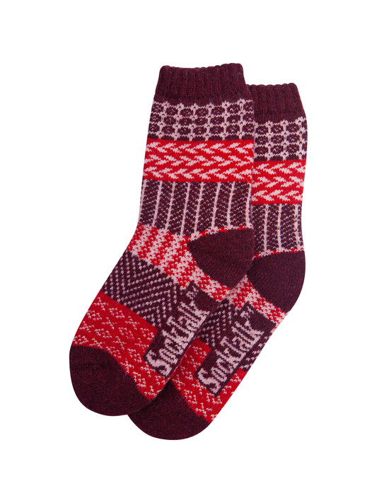 Fair Isle Patterned Wool Socks in Burgundy