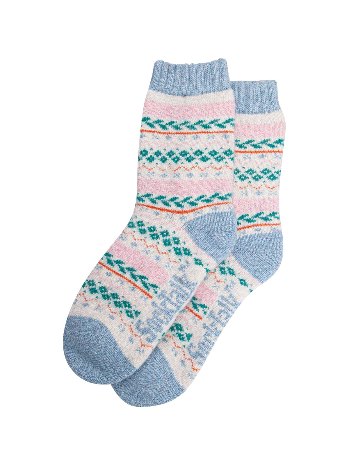 Fair-Isle-Patterned-Wool-Socks-in-Cream/Multi-Laid-Flat