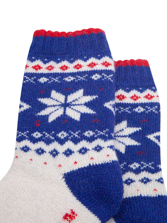 Nordic-Snowflake-Patterned-Wool-Socks-in-Cream/Deep-Blue-Close-Up