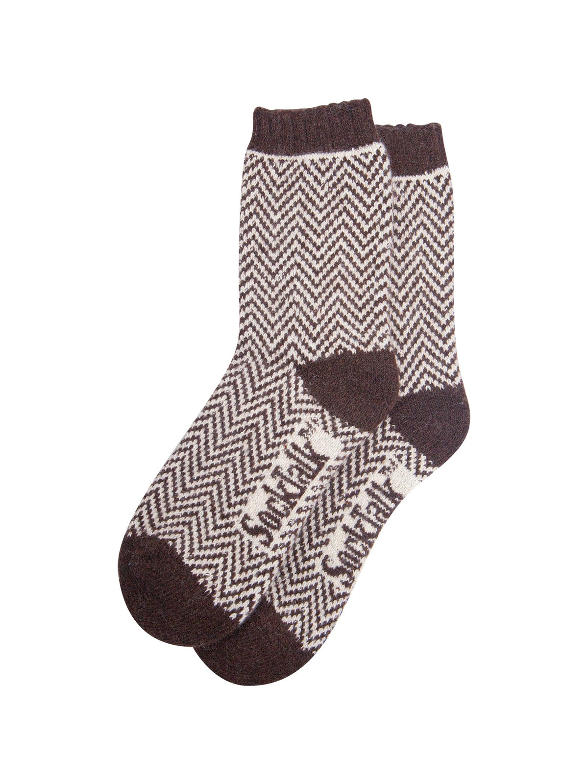 Chevron-Patterned-Wool-Socks-in-Brown-Laid-Flat