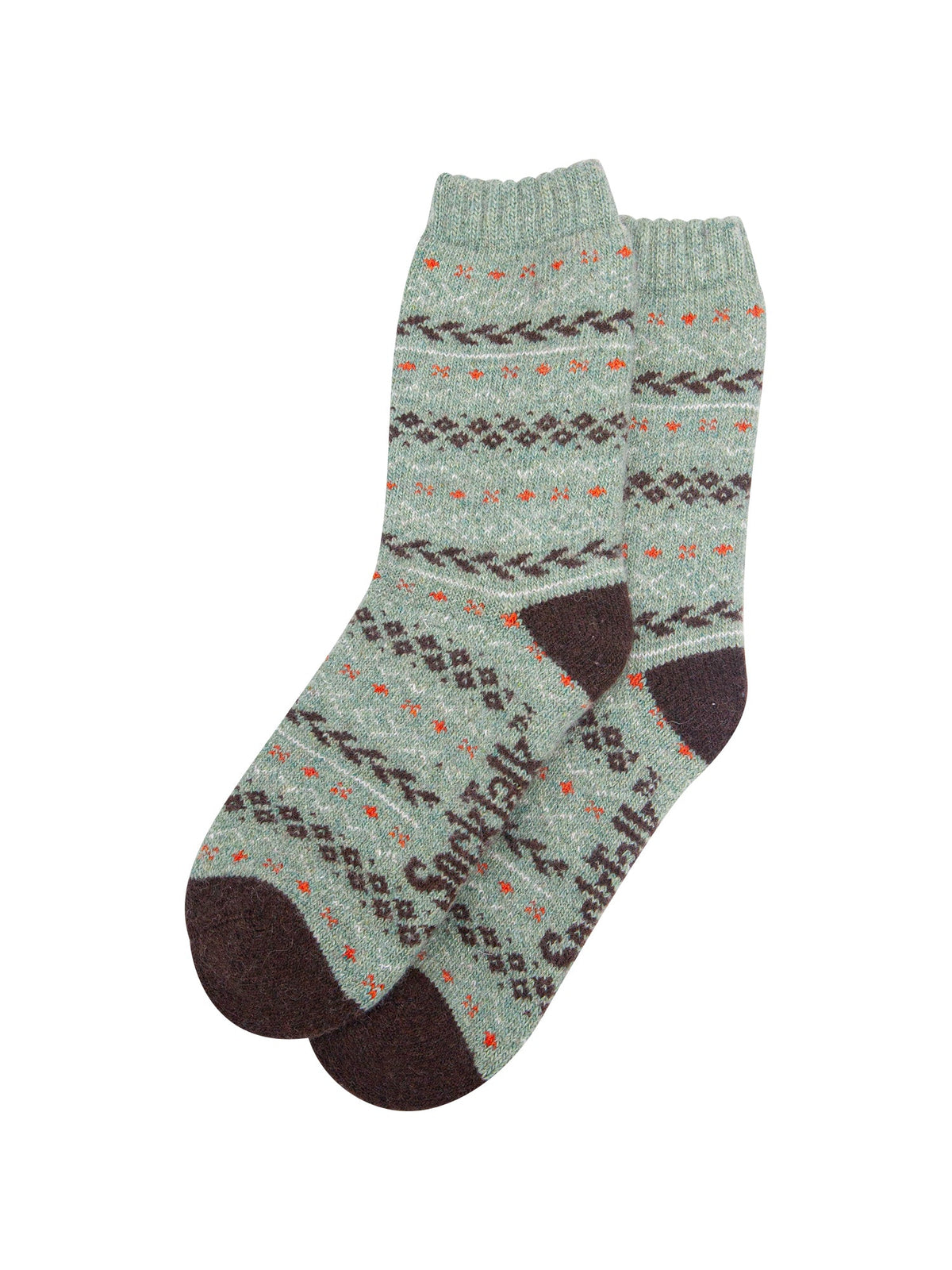 Fair-Isle-Patterned-Wool-Socks-in-Green/Brown-Laid-Flat